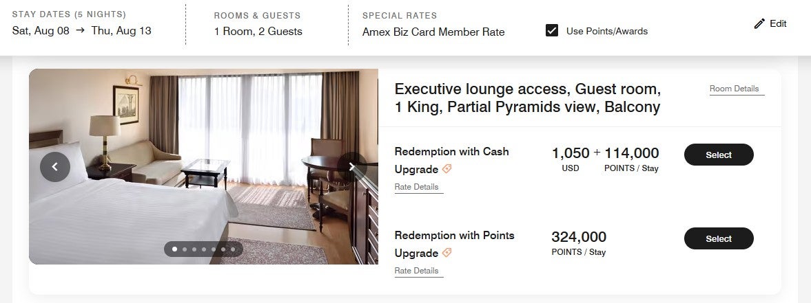 Marriott redemption with points or cash upgrade