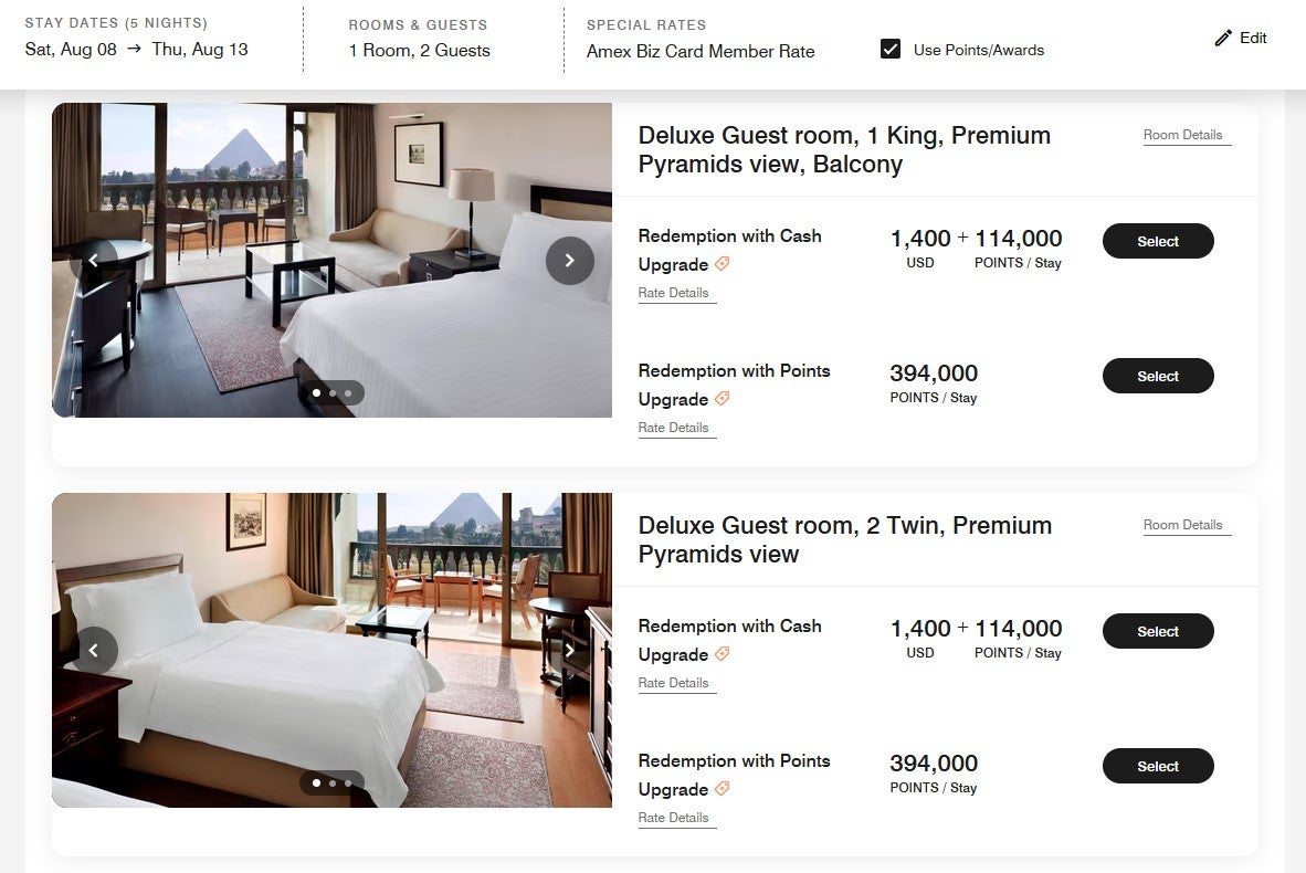Marriott redemption with points or cash upgrade
