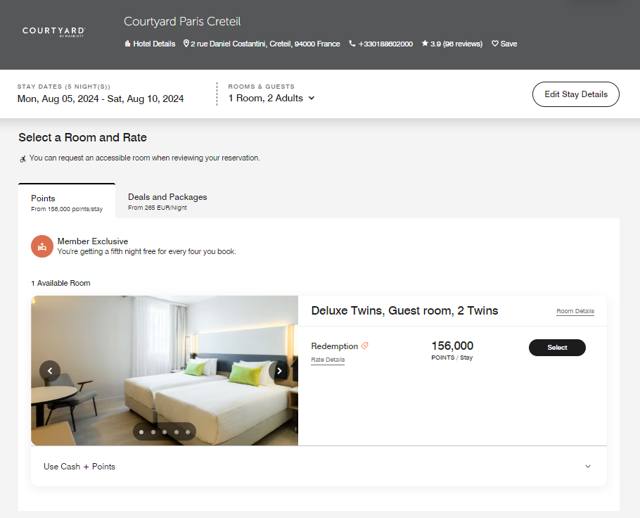 Marriott award availability for an Aug. 5-10 stay