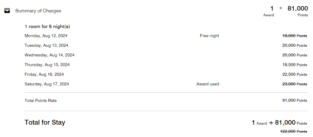 Marriott stay booked with points and a free night award