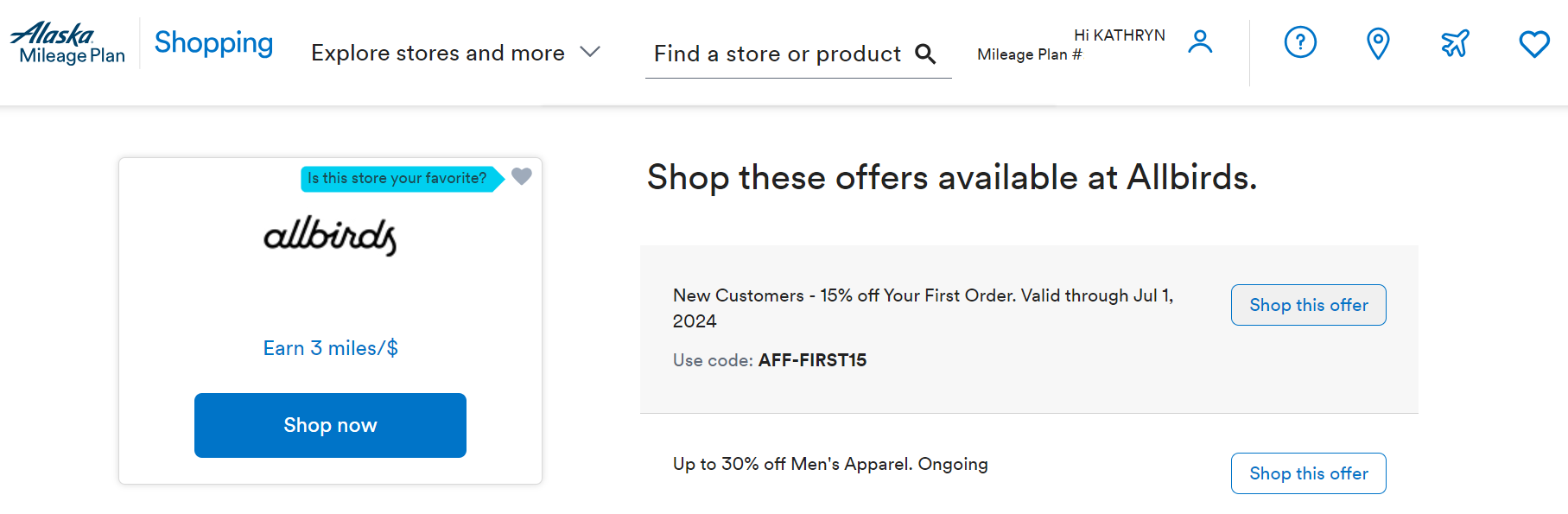 Alaska Mileage Plan Shopping