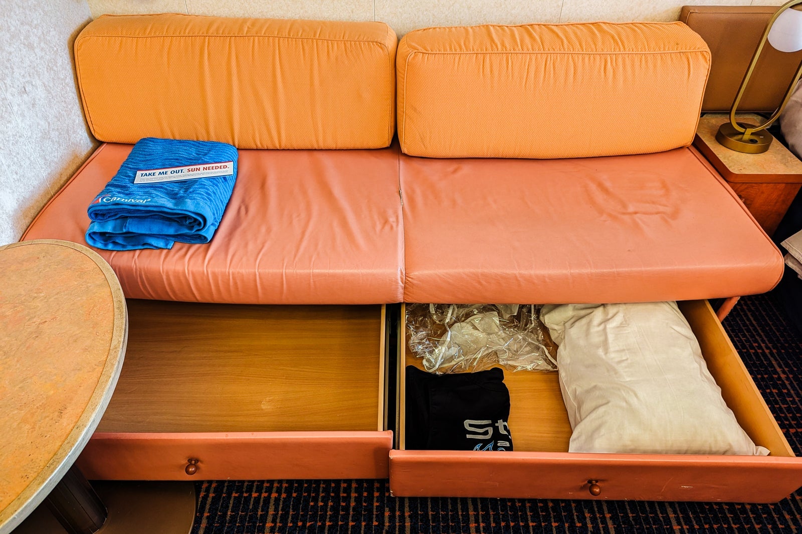 Carnival Glory cabin sofa storage