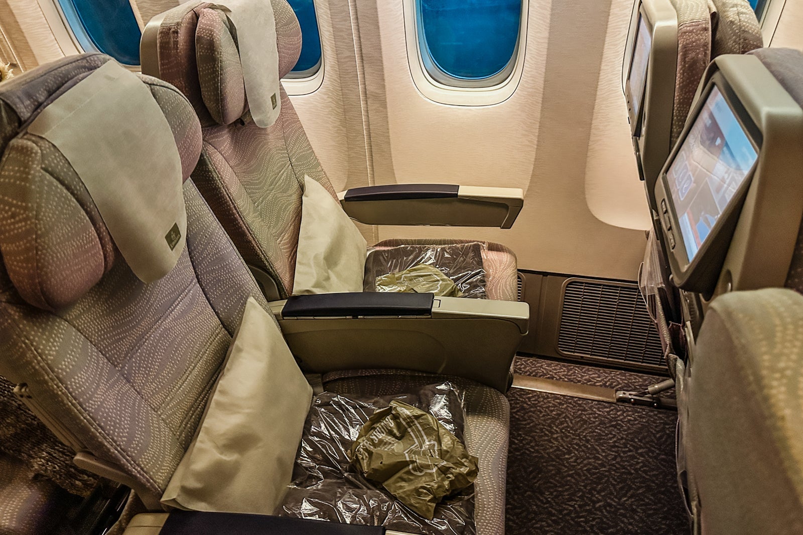Economy seats on an Emirates flight
