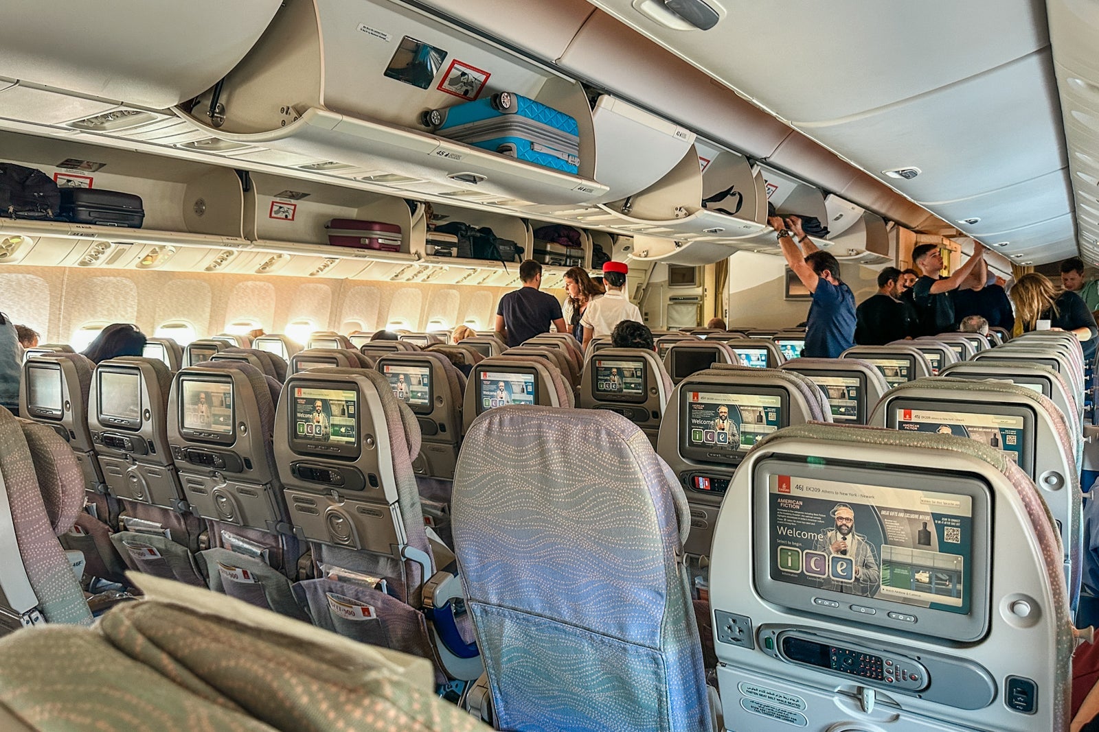 Economy seats on an Emirates flight