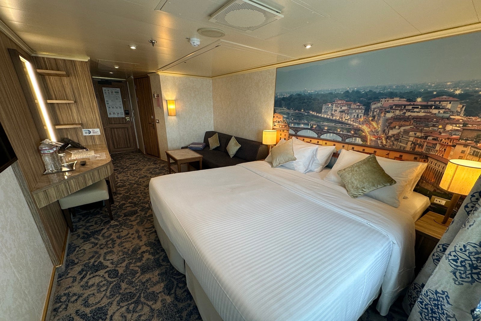 A cruise ship cabin aboard the Carnival Firenze