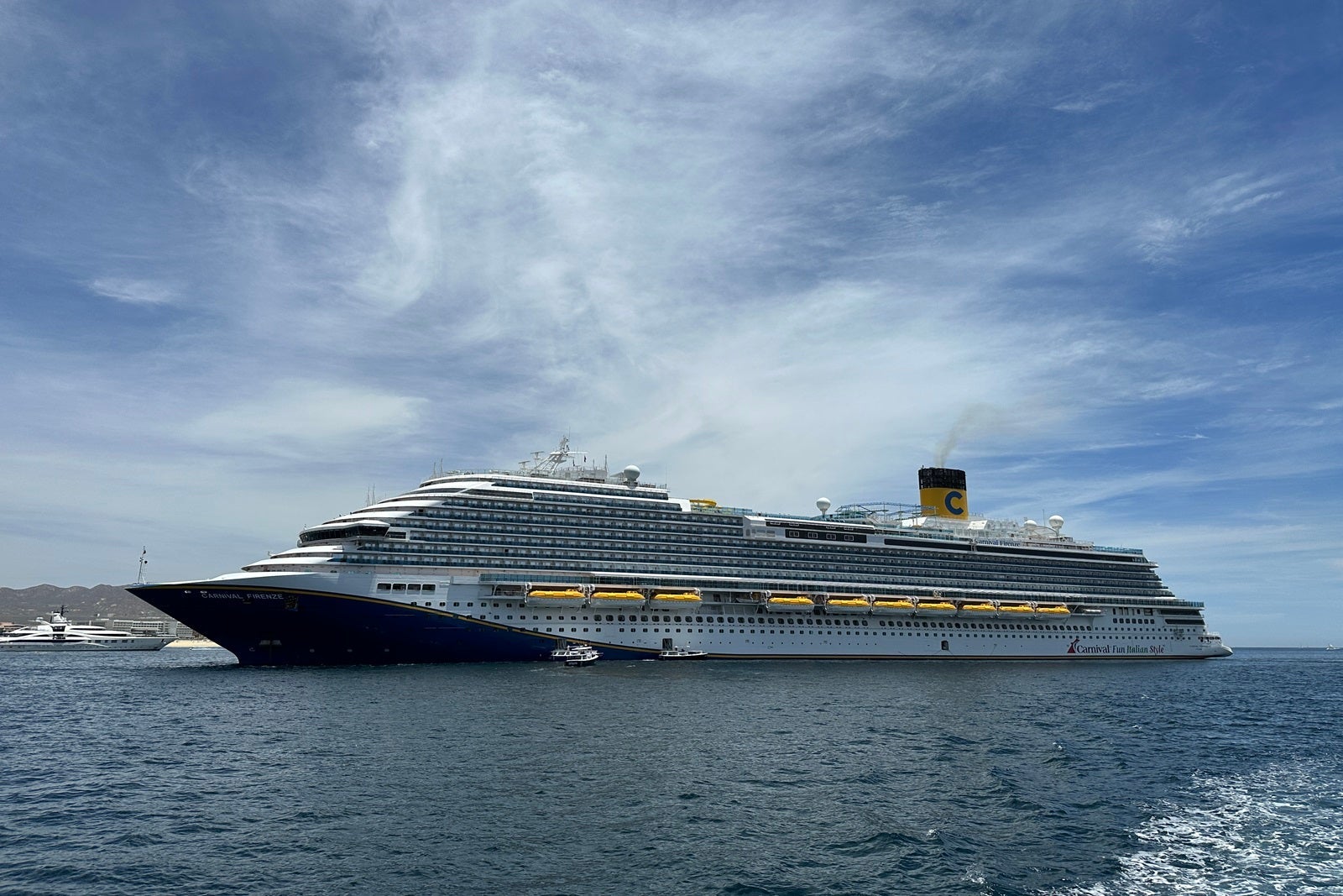 The Carnival Firenze anchored off the coast of Cabo San Lucas