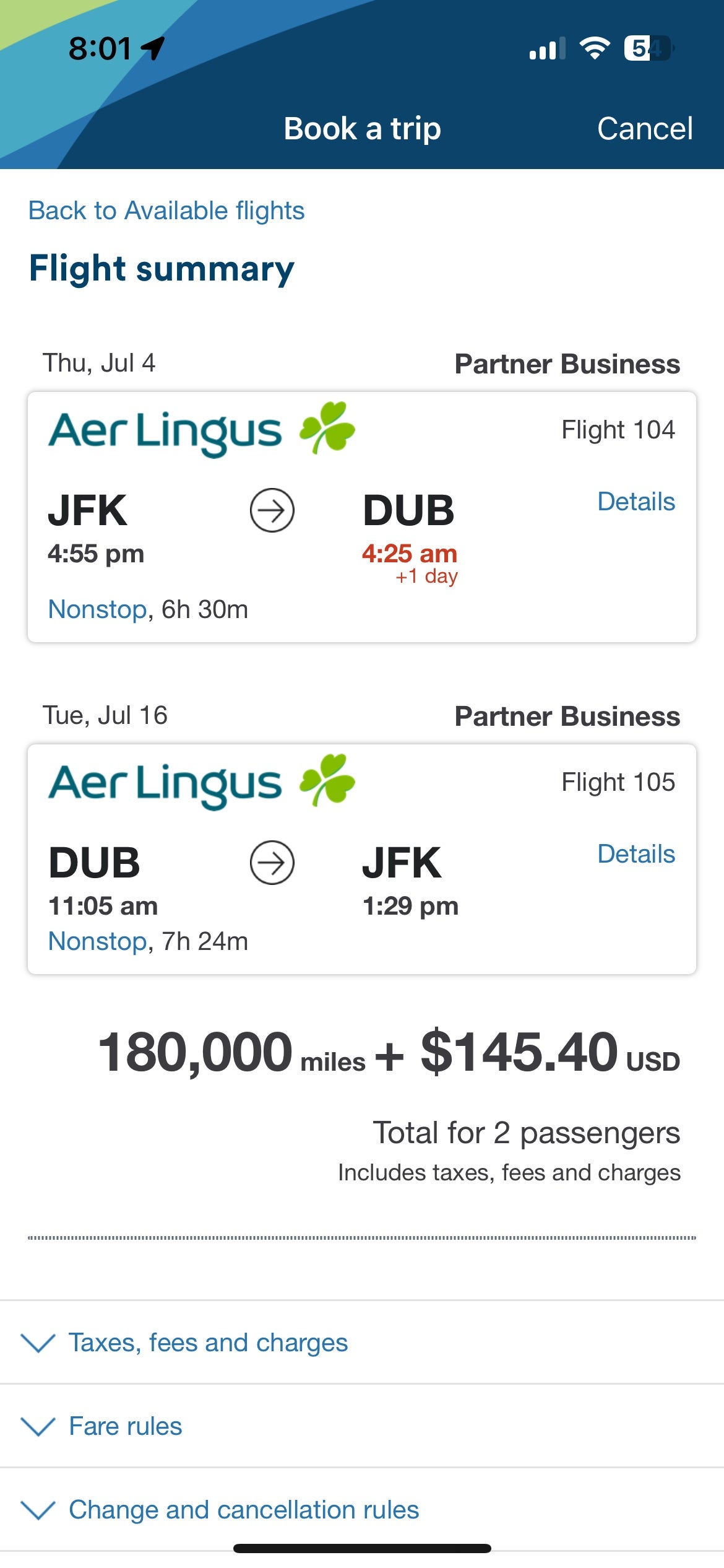 Award space for 2 in July.