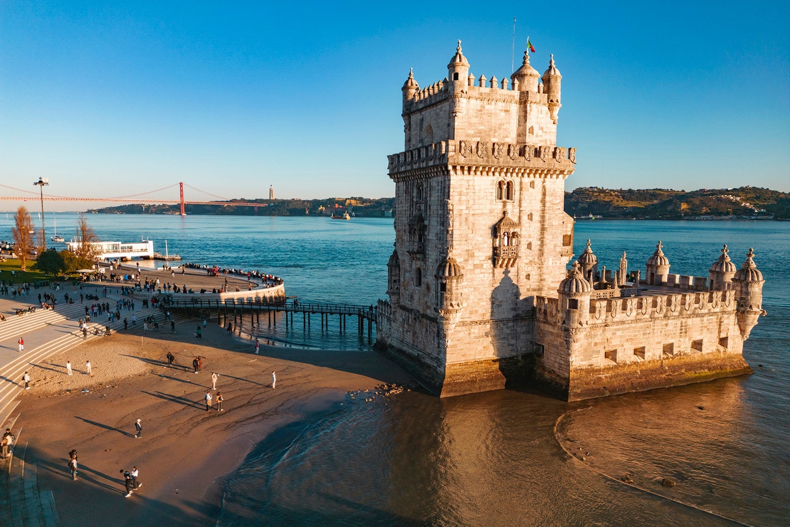 Belem Tower near the water in Lisbon, Portugal