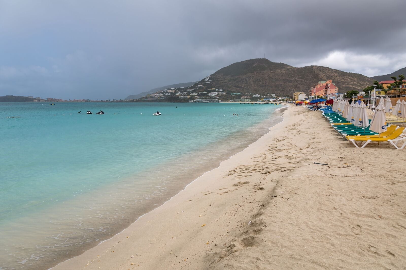 empty beach on rainy day