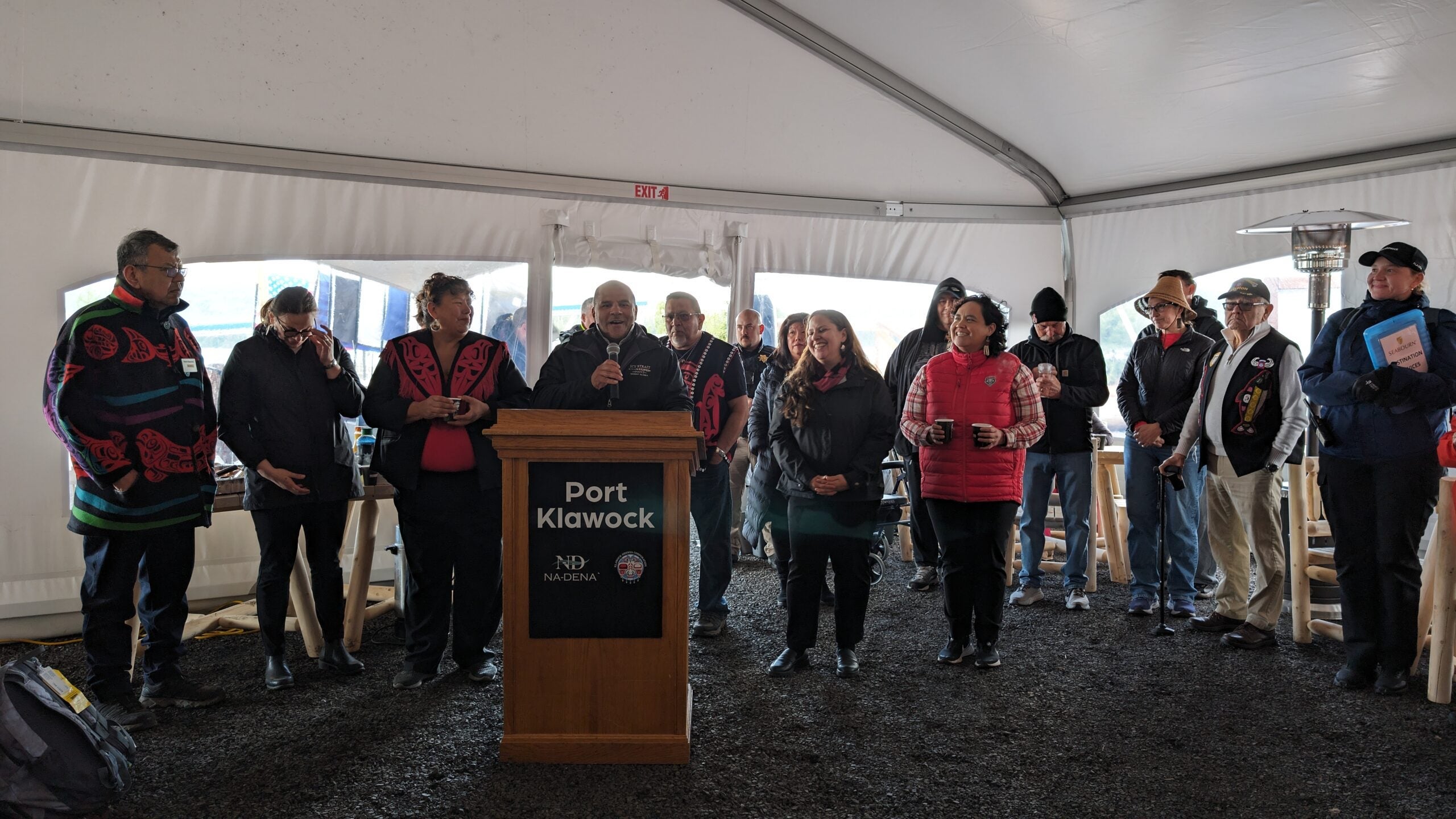 Local officials in a temporary welcome center at Port Klawock