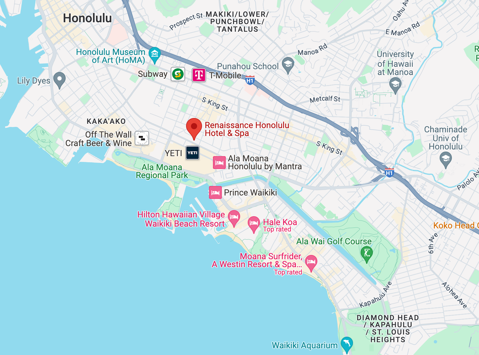 Map locating Renaissance Honolulu.