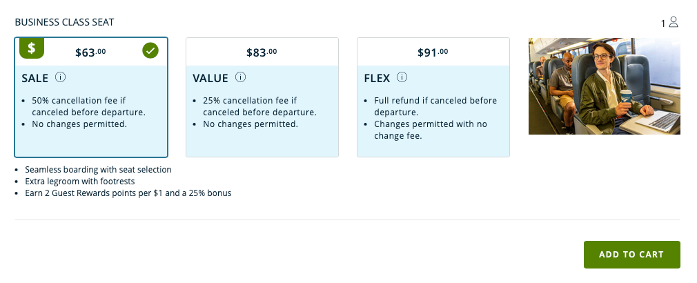 screenshot of Amtrak sale train DC-NYC