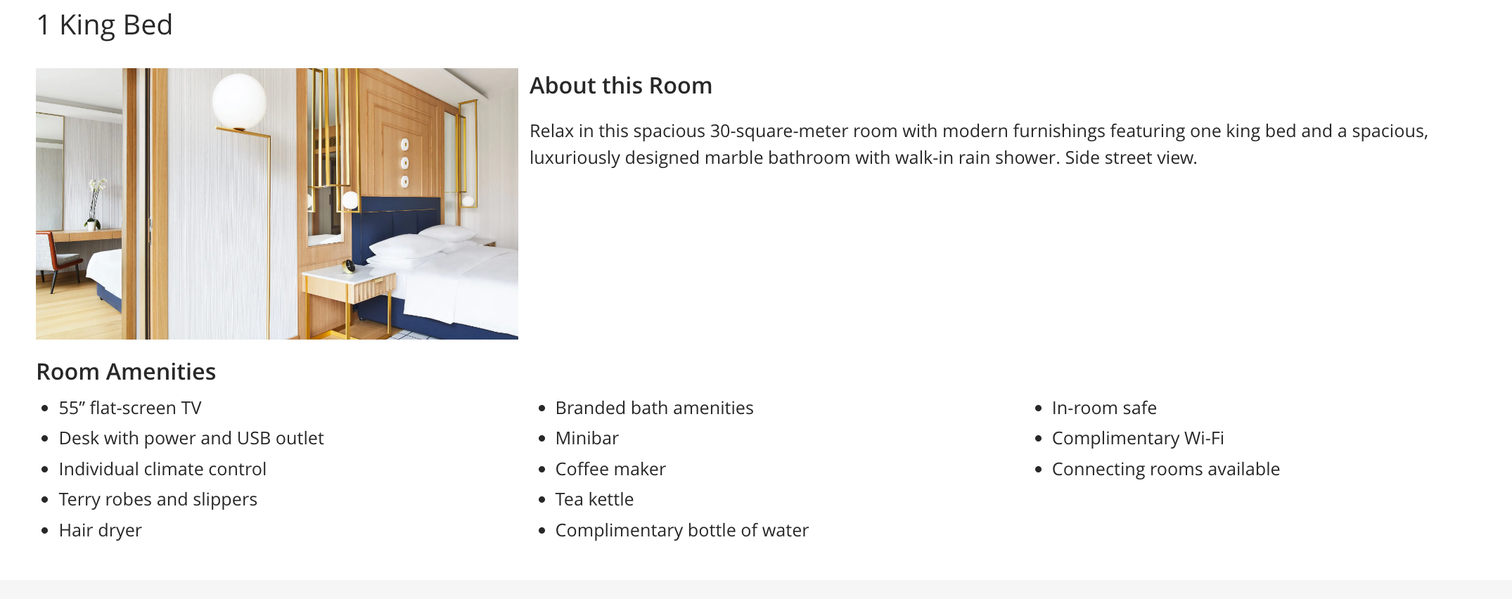 A screenshot of Grand Hyatt Athens room amenities 