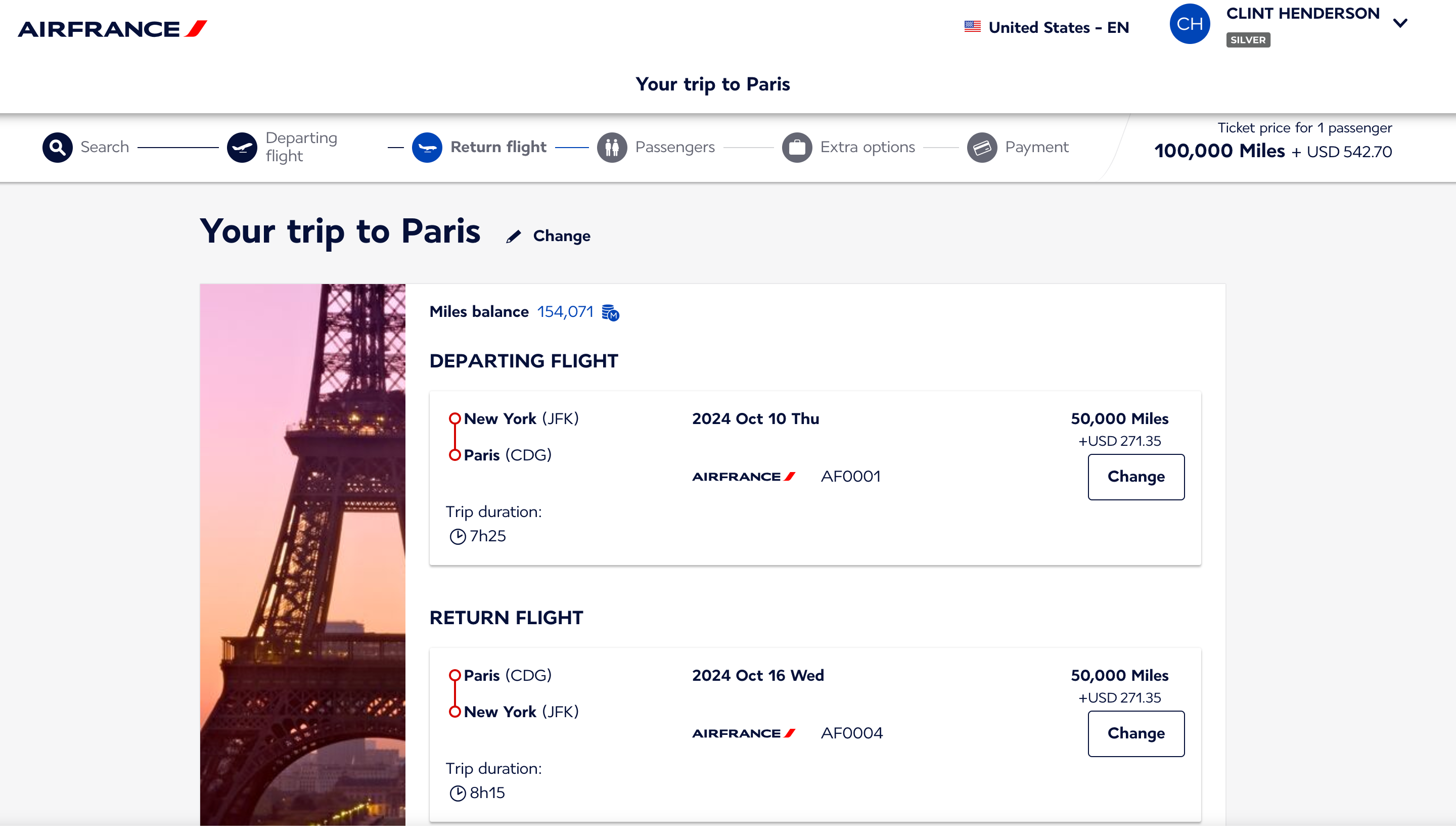 Reward flight on Flying Blue for 50,000 miles each way.