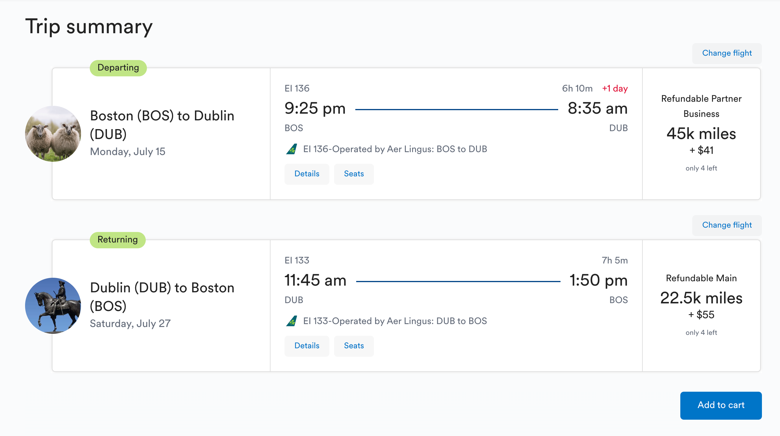 Alaska business class availability on Aer Lingus.