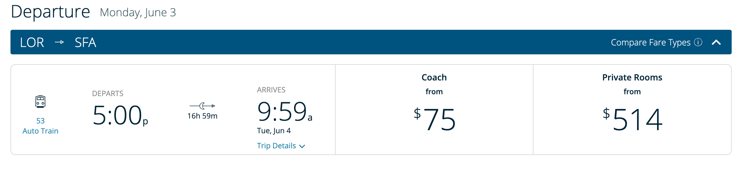 screenshot of Amtrak Auto Train sale