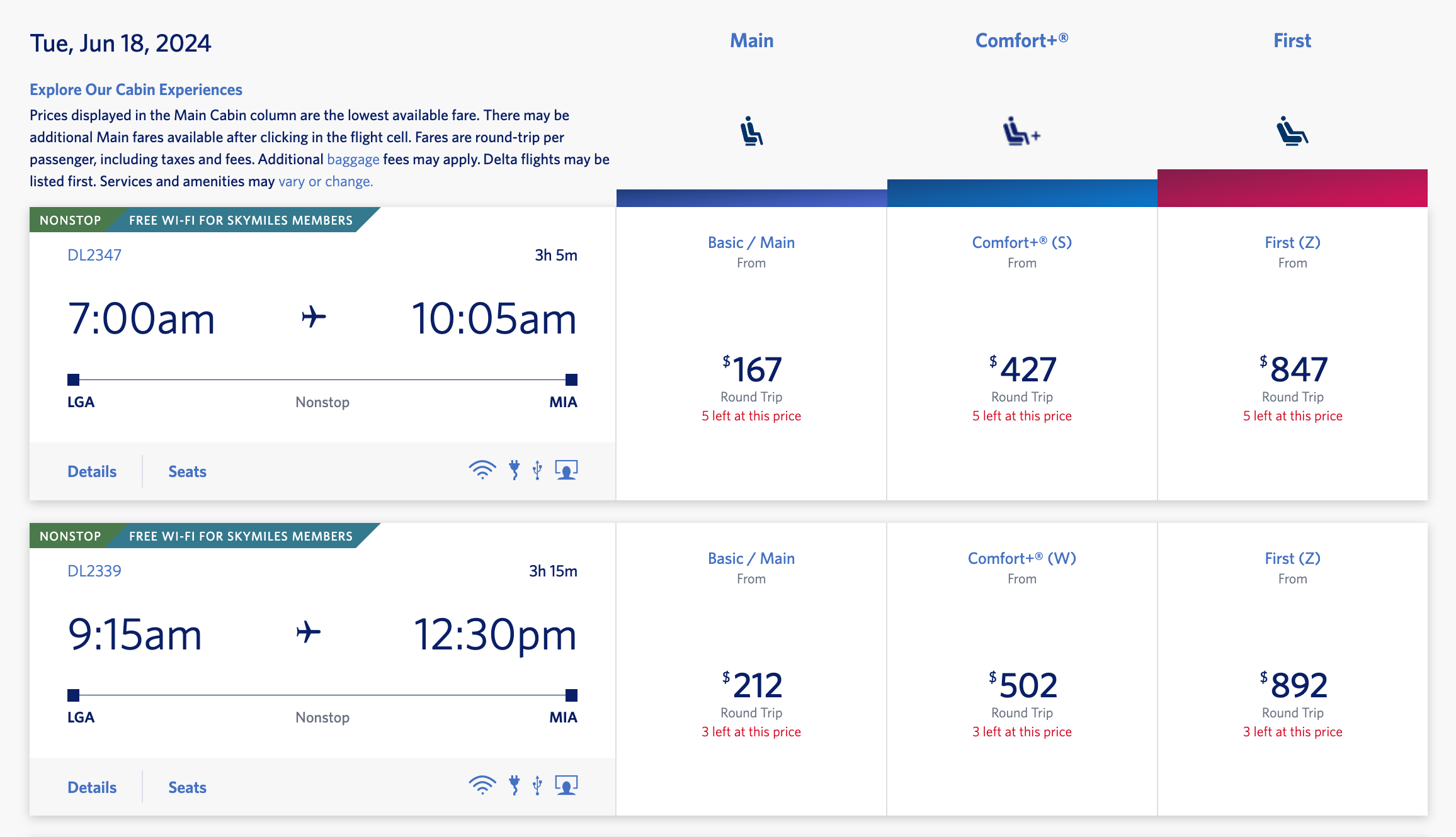 Delta price estimate for roundtrip flights from LaGuardia to Miami