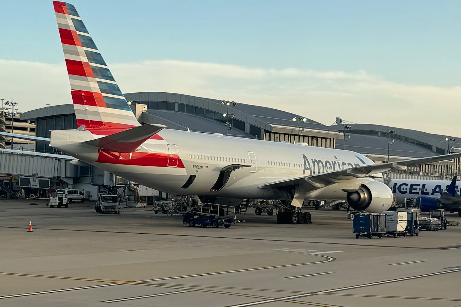 American Airlines parked at an airport gate