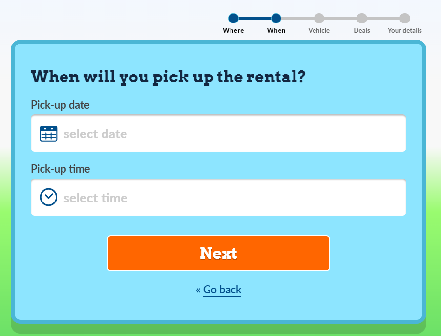 AutoSlash screenshot of pickup/drop off time frame