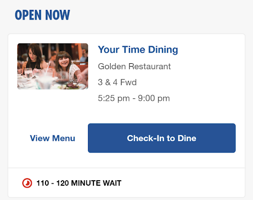 Carnival Glory dining wait times in app