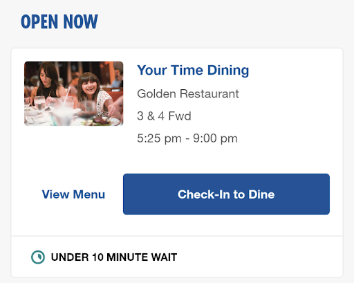 Carnival Glory dining wait times in app