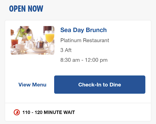 Carnival Glory dining wait times in app