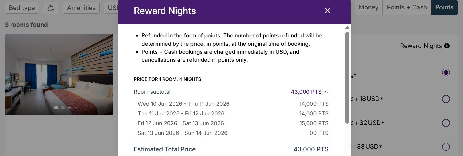 Night by night award pricing breakdown for an IHG stay
