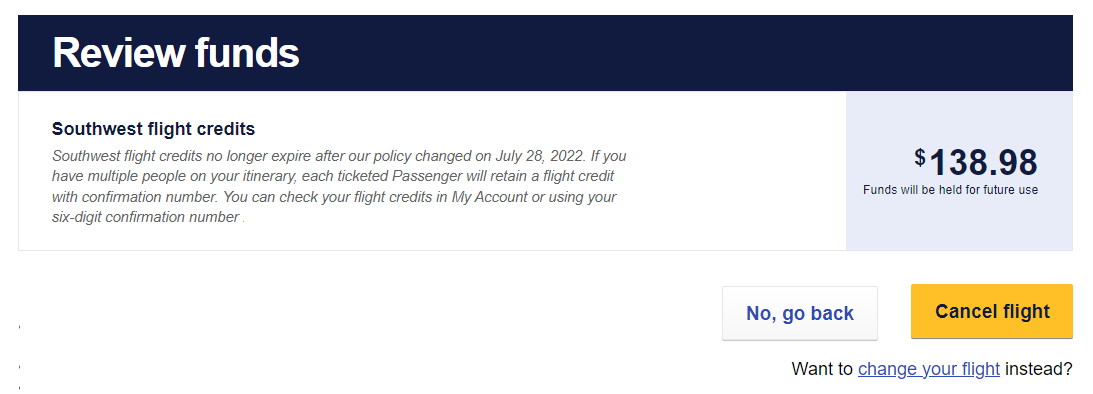 Cancel Southwest flight