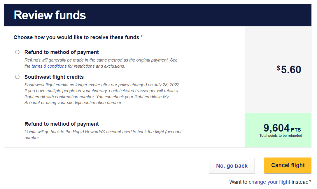 Cancel Southwest flight