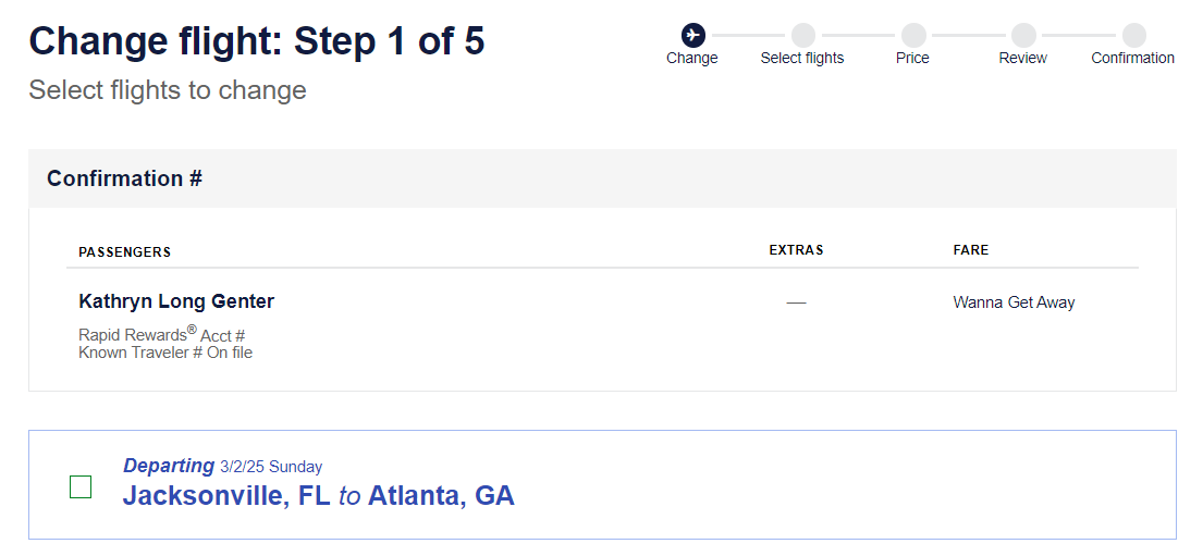 Change Southwest flight