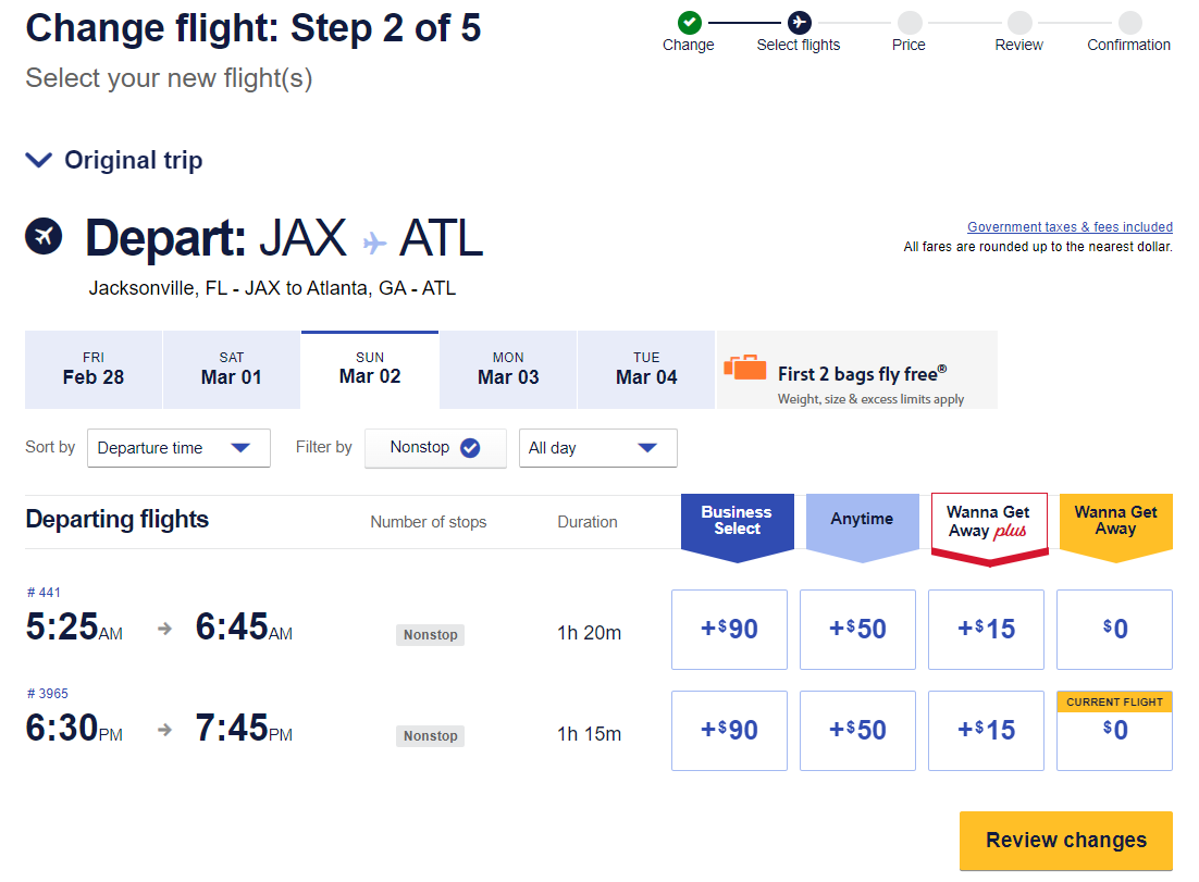Change Southwest flight
