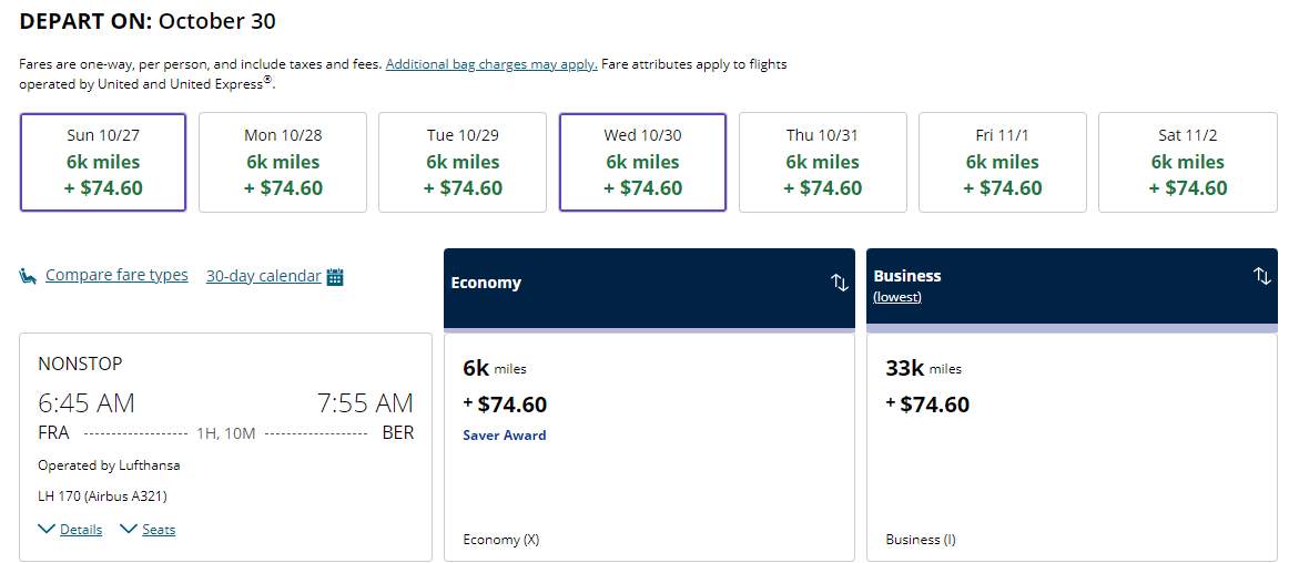 United award pricing