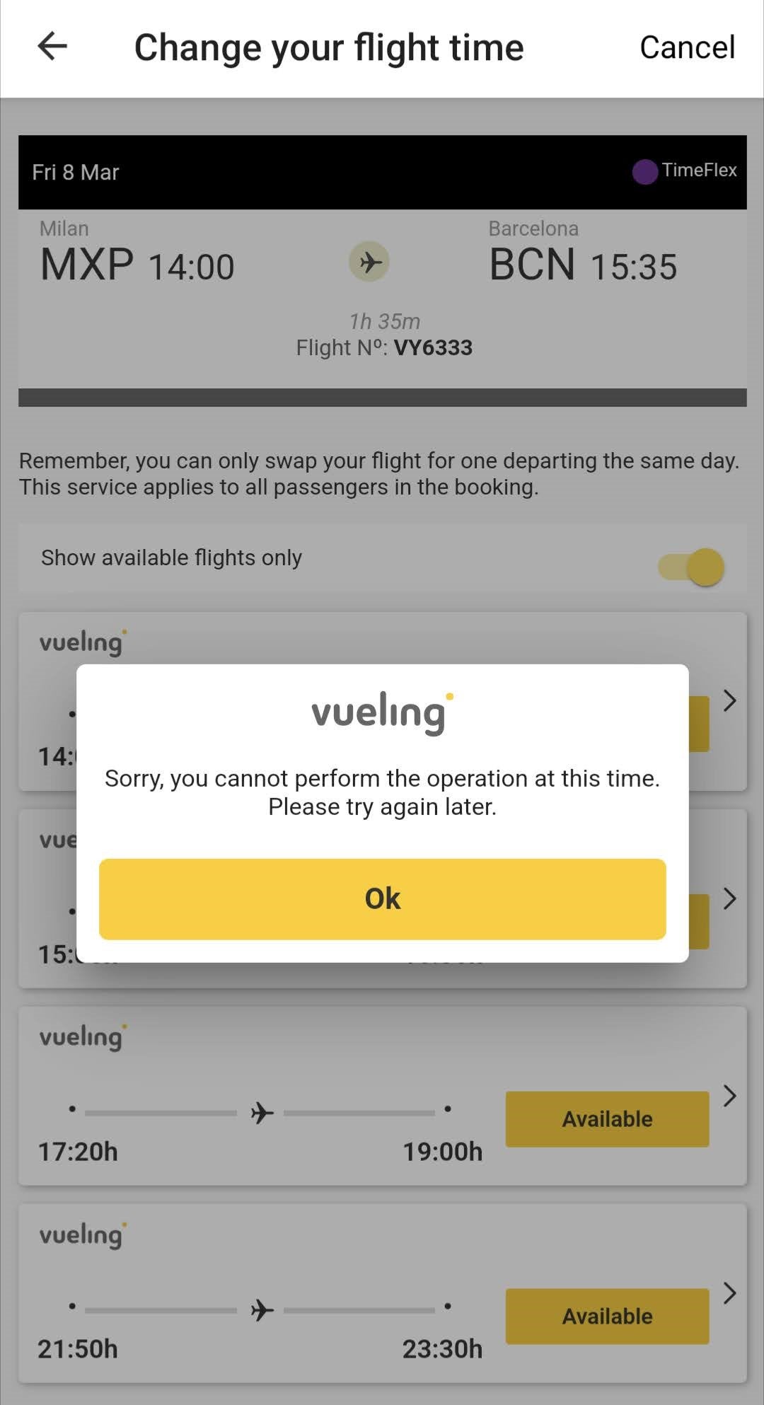 Vueling TimeFlex failure
