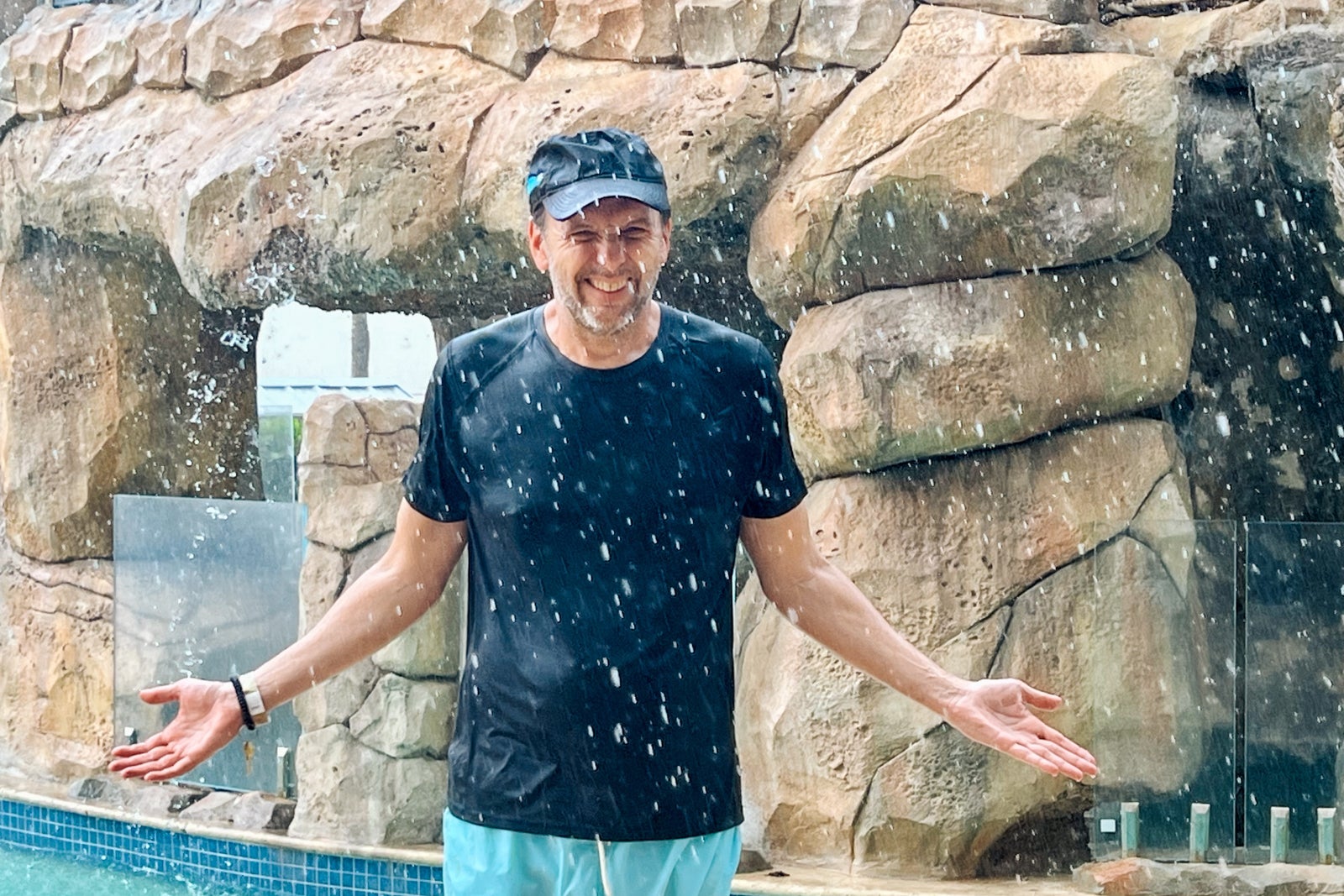 TPG's Gene Sloan is drenched at the Margaritaville Beach Resort Nassau