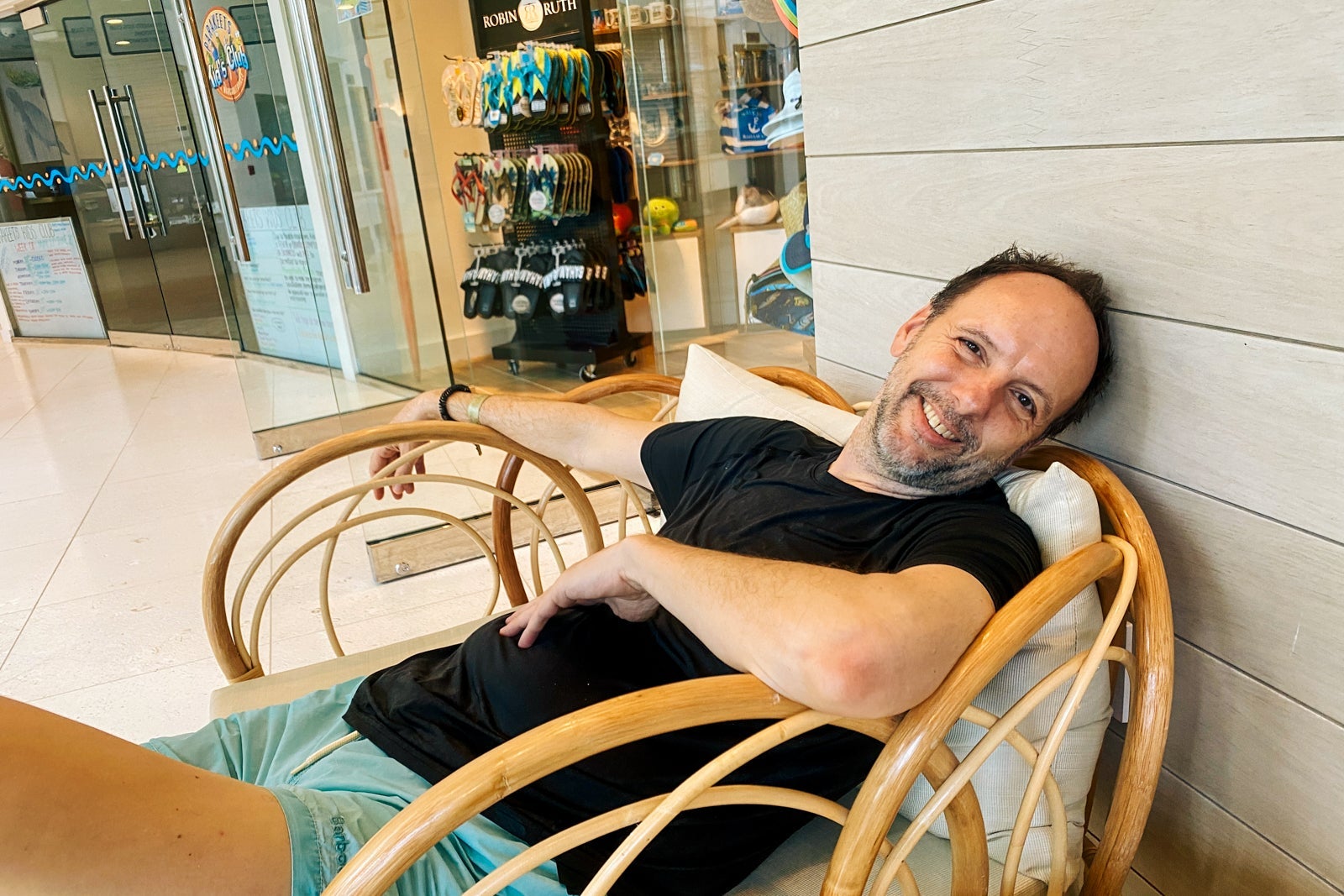 TPG's Gene Sloan waiting out the rain at the Margaritaville Beach Resort Nassau