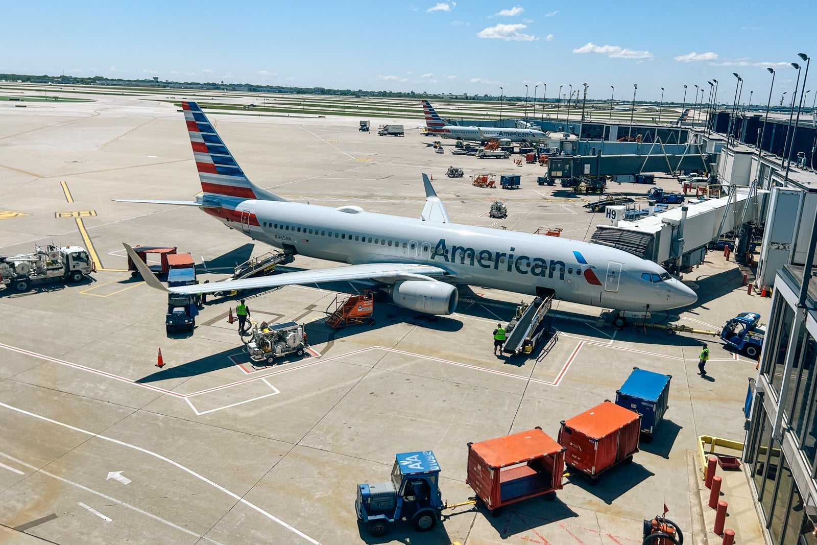 View of American Airlines jet from the Chicago Flagship Lounge.