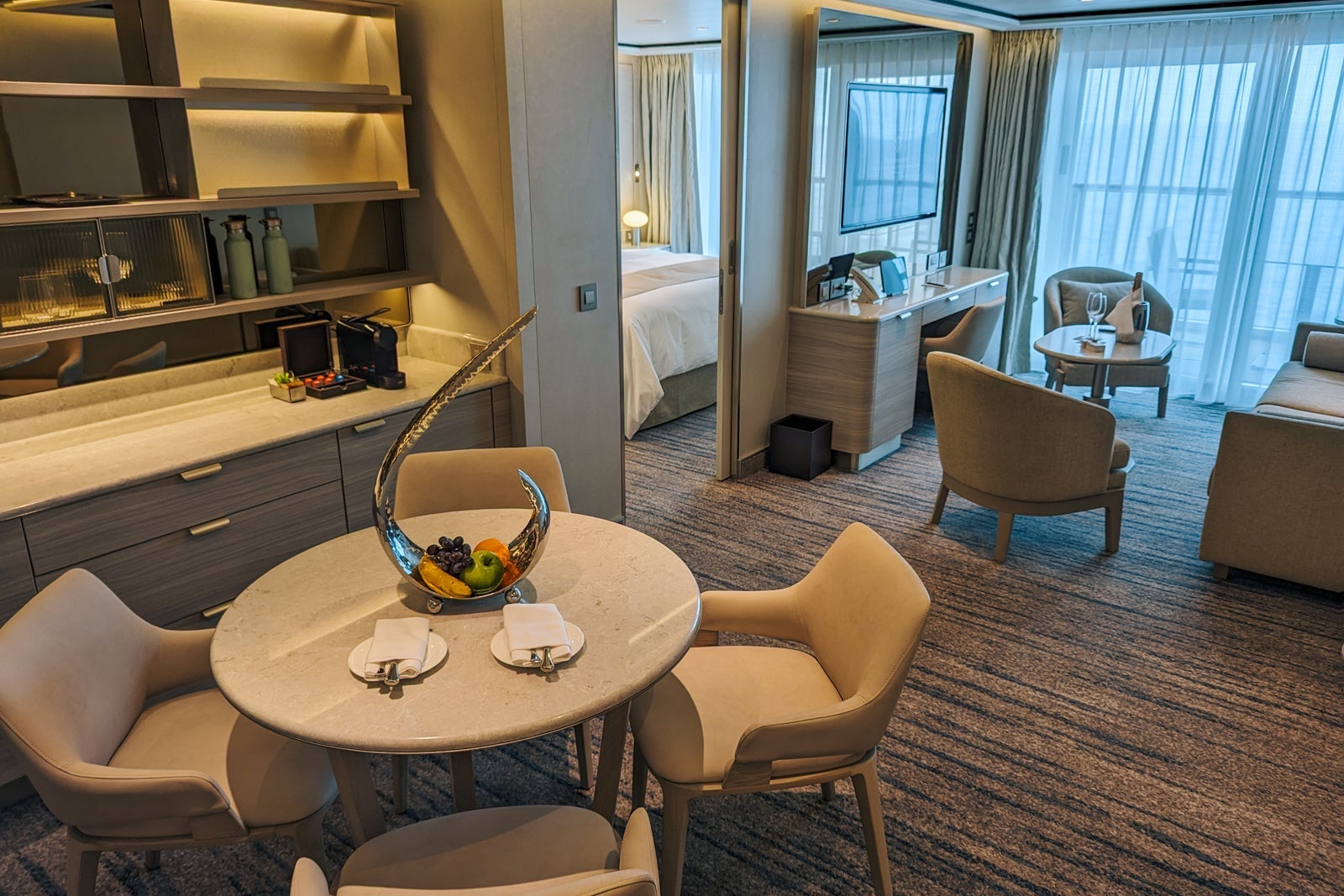 Living area of fancy suite on Silversea cruise ship