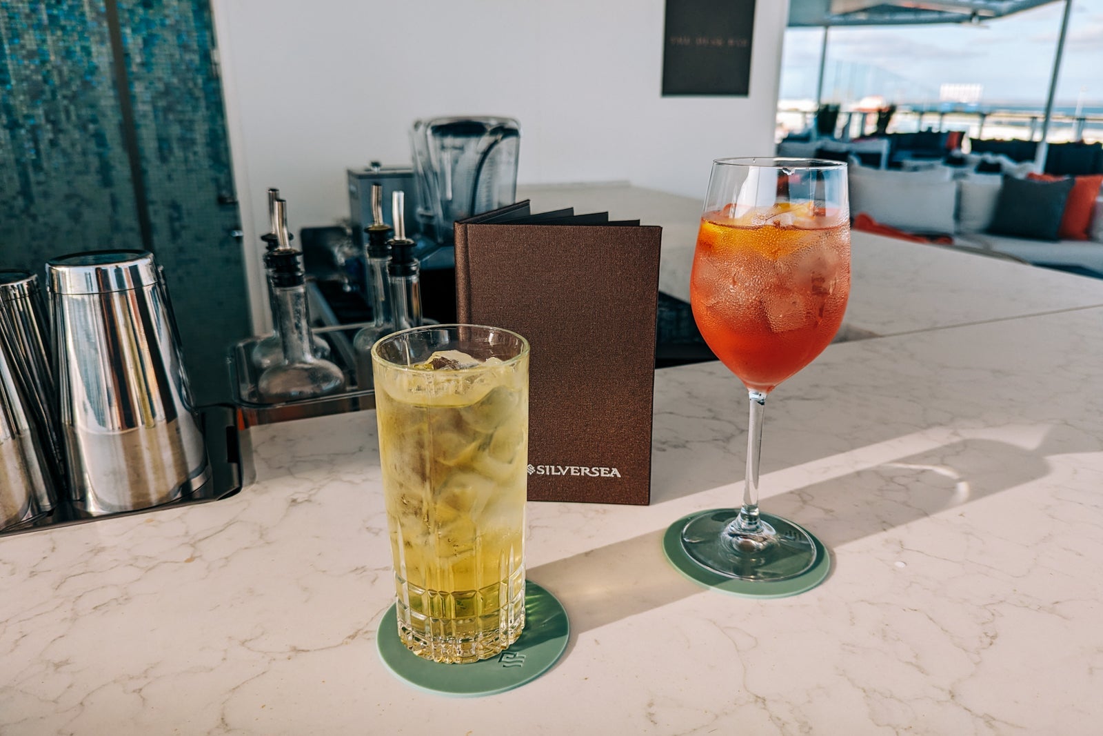 Two cocktails at alfresco cruise ship bar