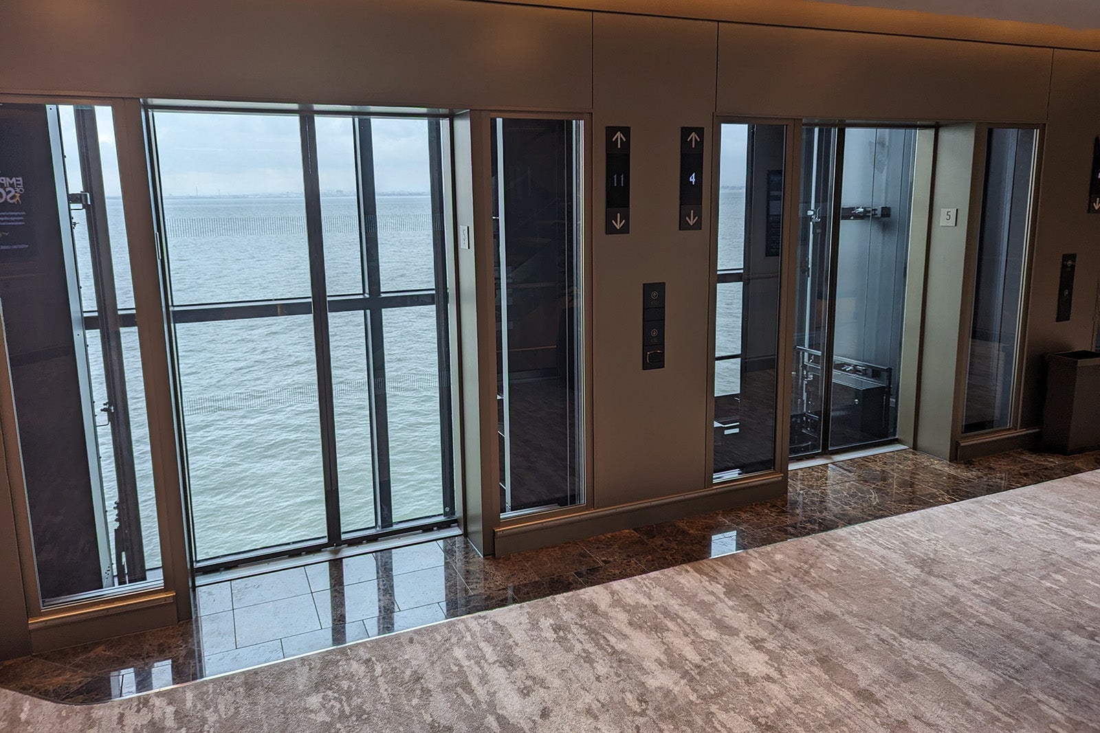 Glass elevators on Silver Ray.