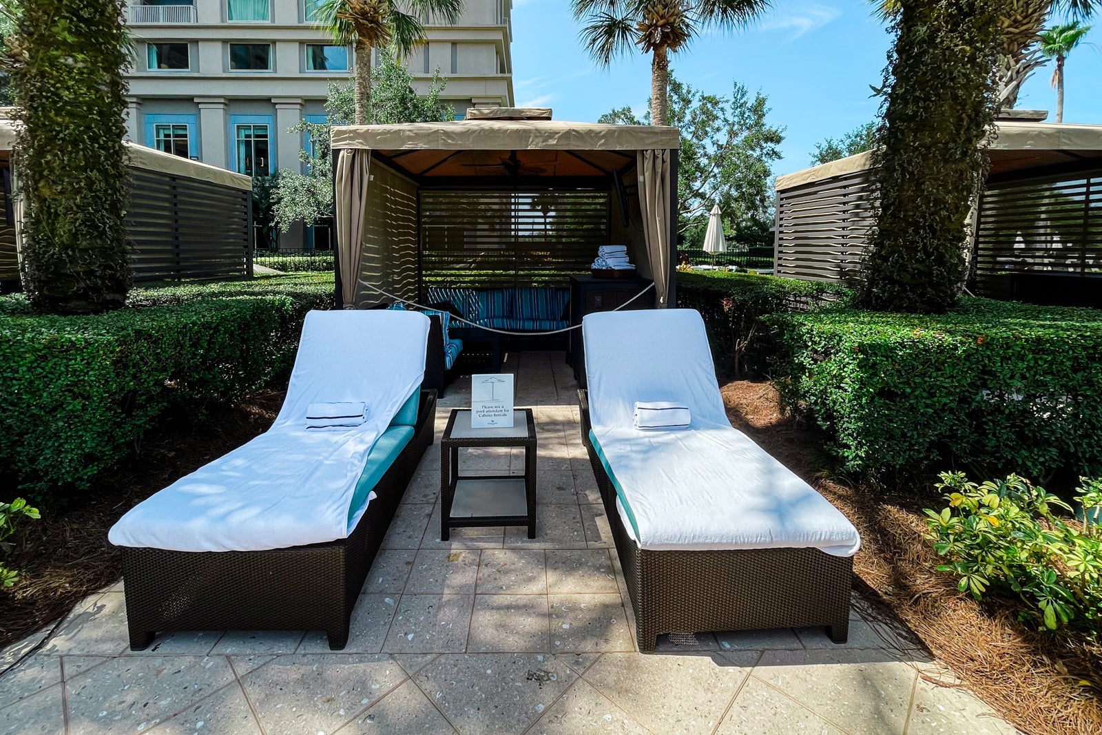 Pool cabanas for rent at Waldorf Astoria Orlando pool