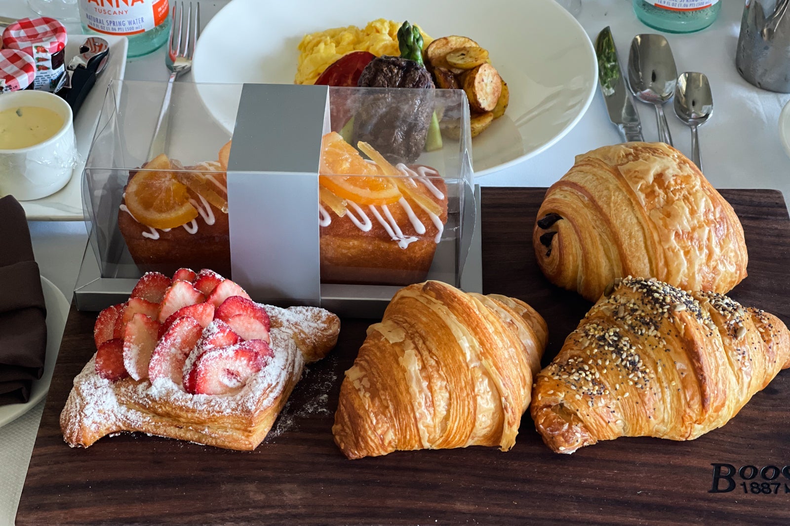 Board of croissants and pound cake at Waldorf Astoria Orlando in-room dining breakfast