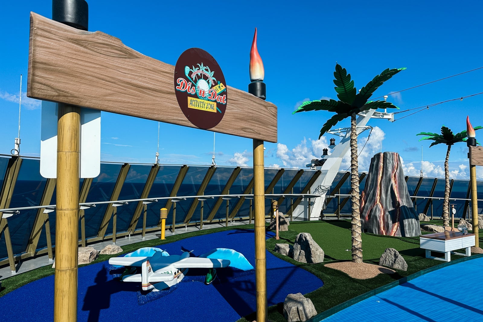 A miniature golf course on a cruise ship