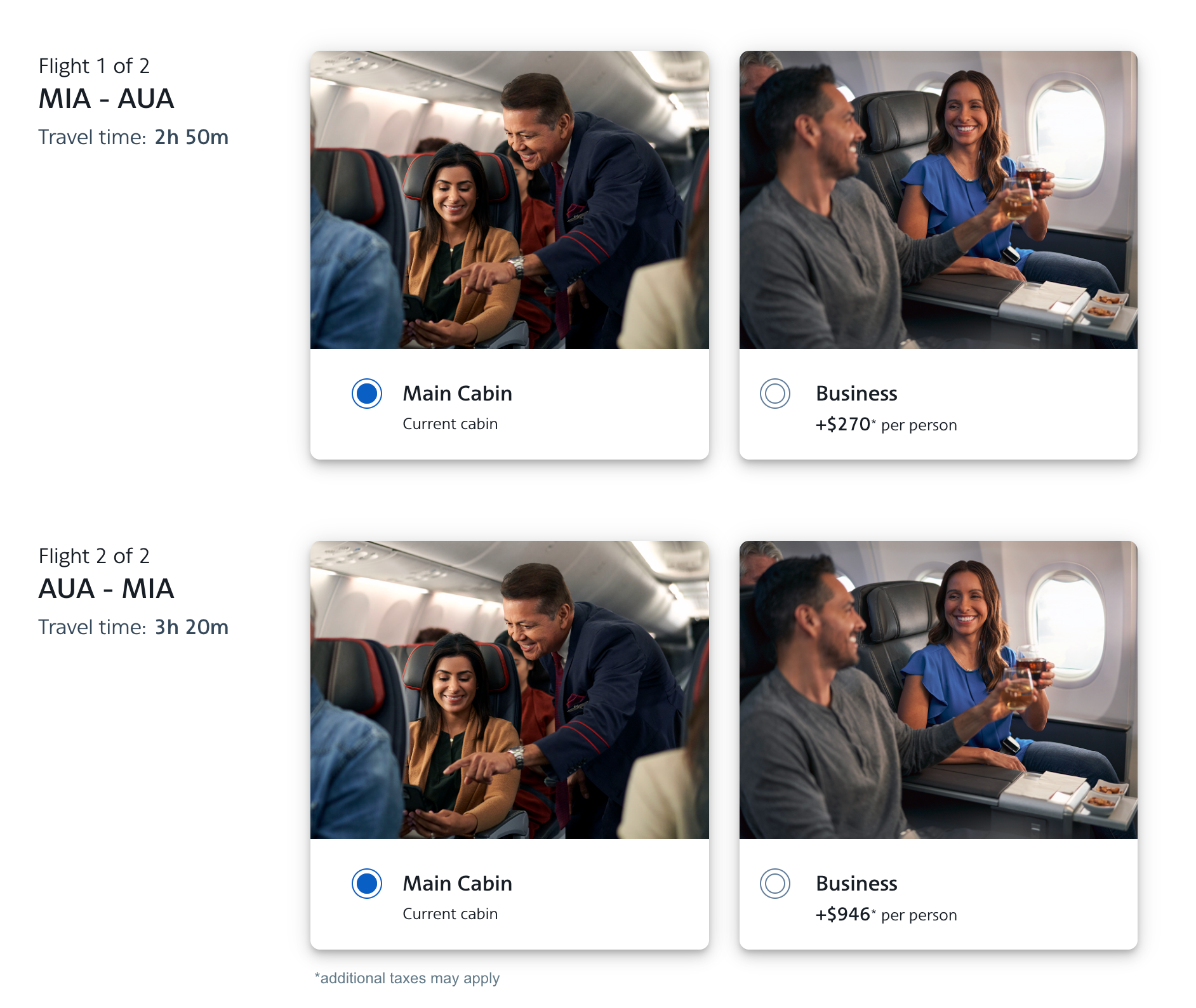 AA MIA-AUA upgrade offers cash