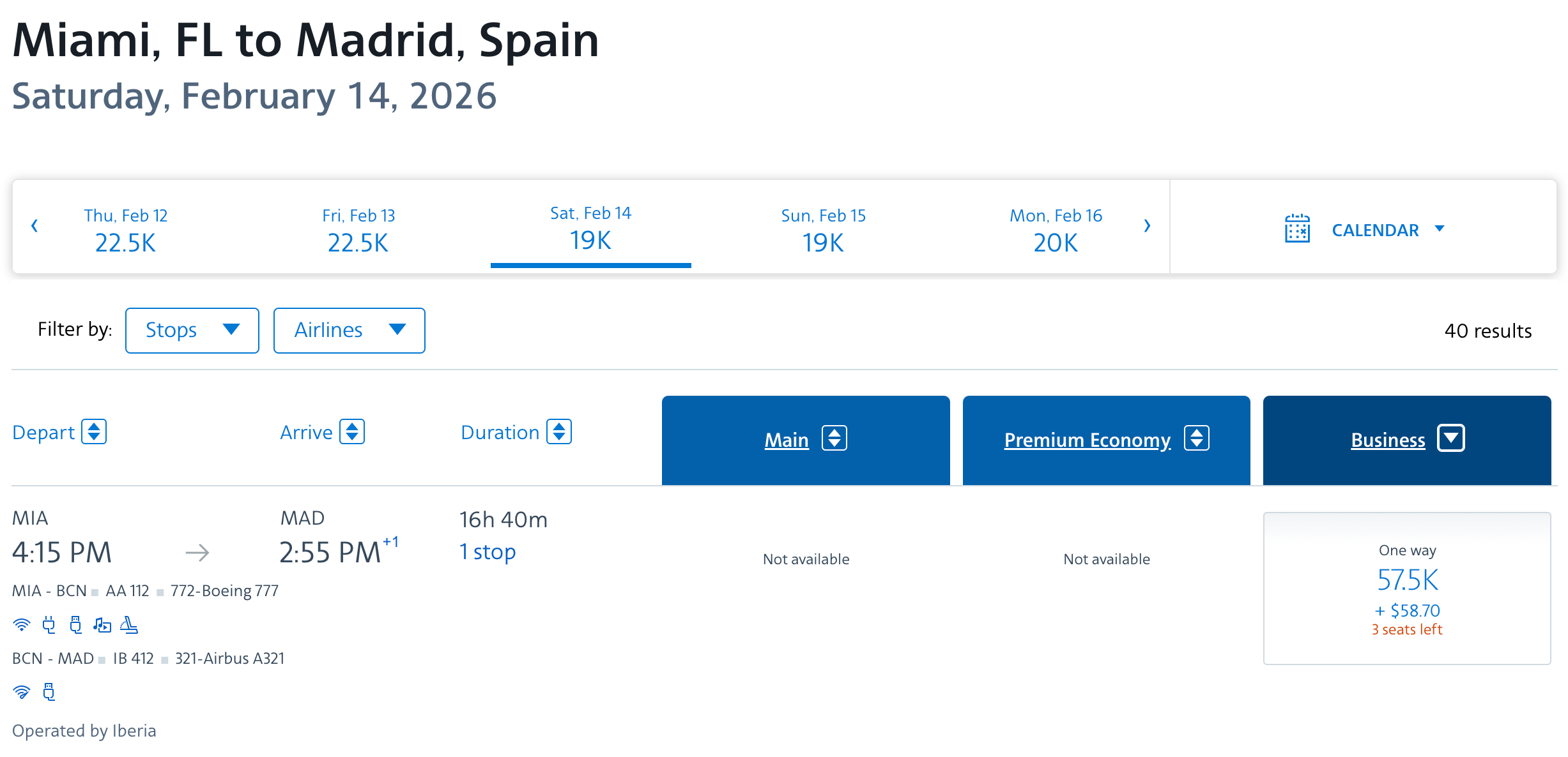 Redeem American Airlines AAdvantage miles for maximum value AA MIA-MAD points business class