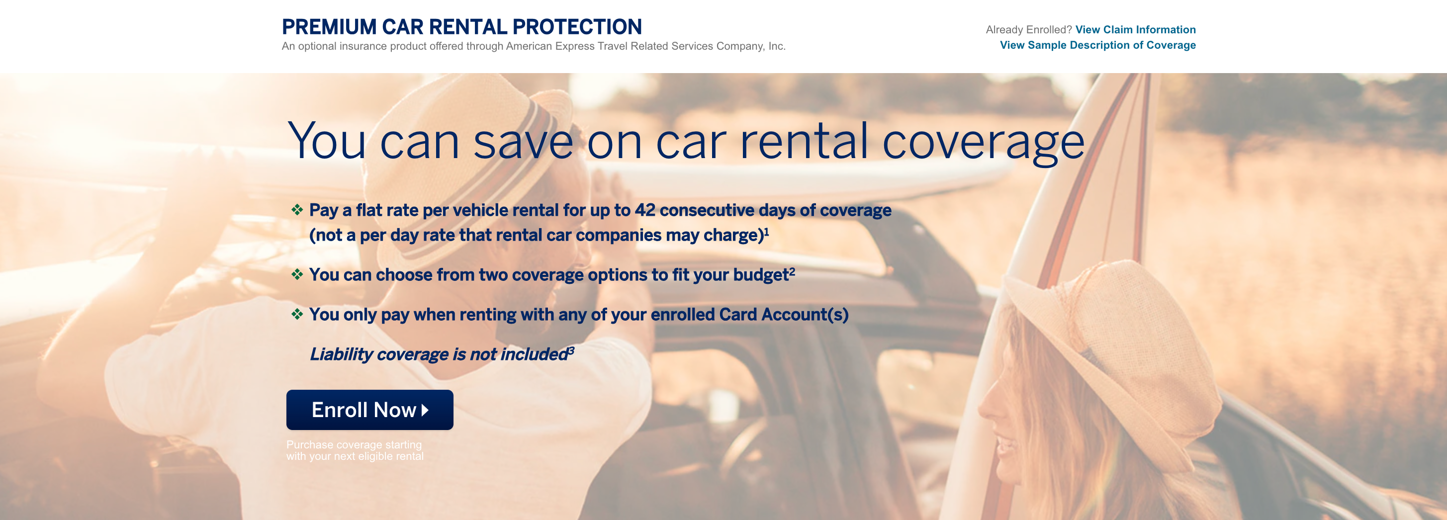 screenshot of Amex Premium Car Rental Protection homepage