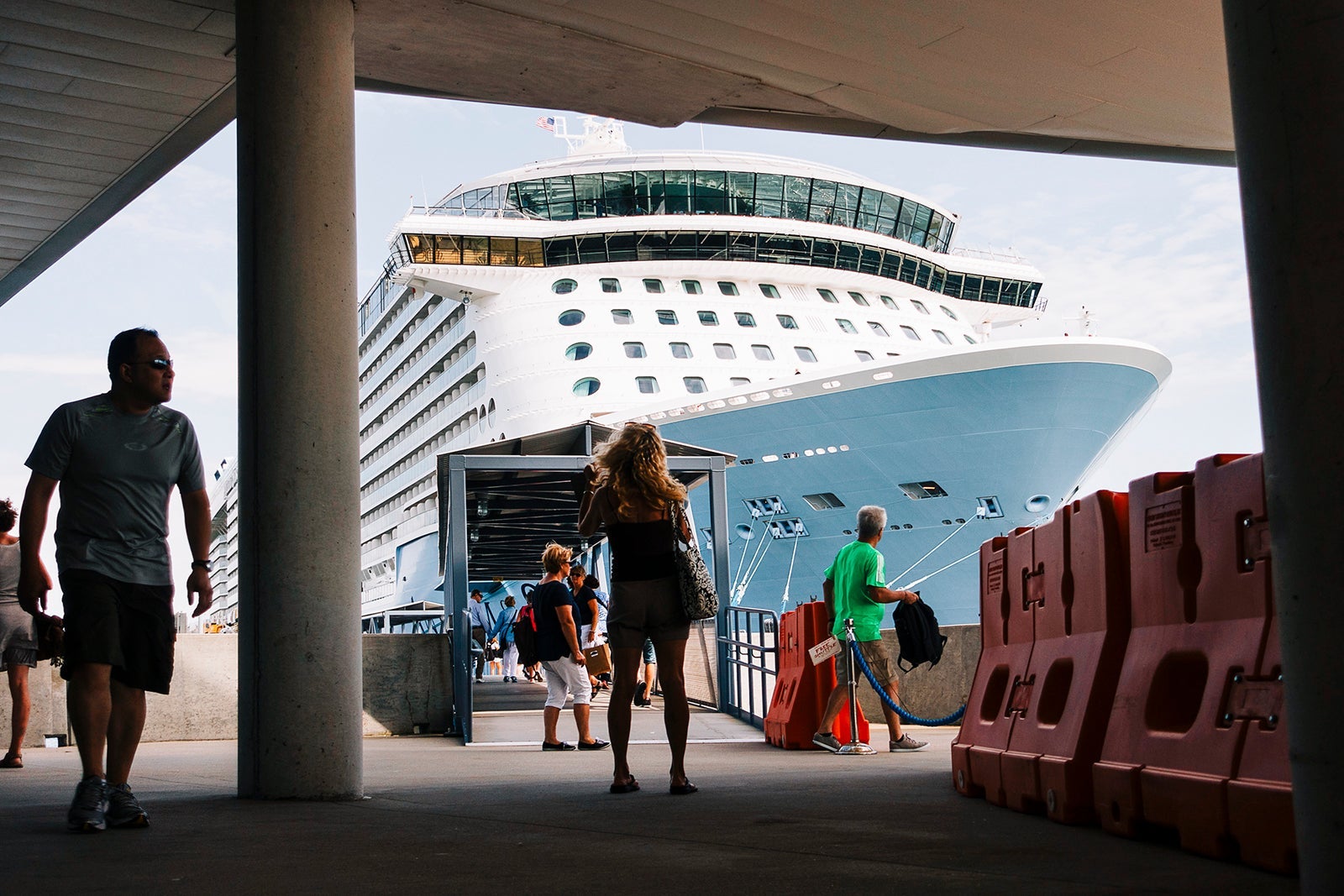Passengers boarding giant cruise ship