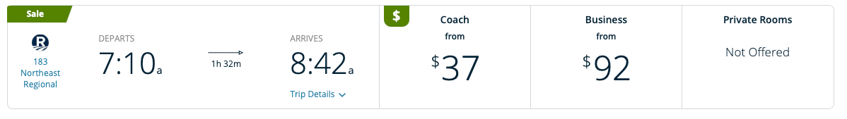 Screenshot of Amtrak NE summer sale promo