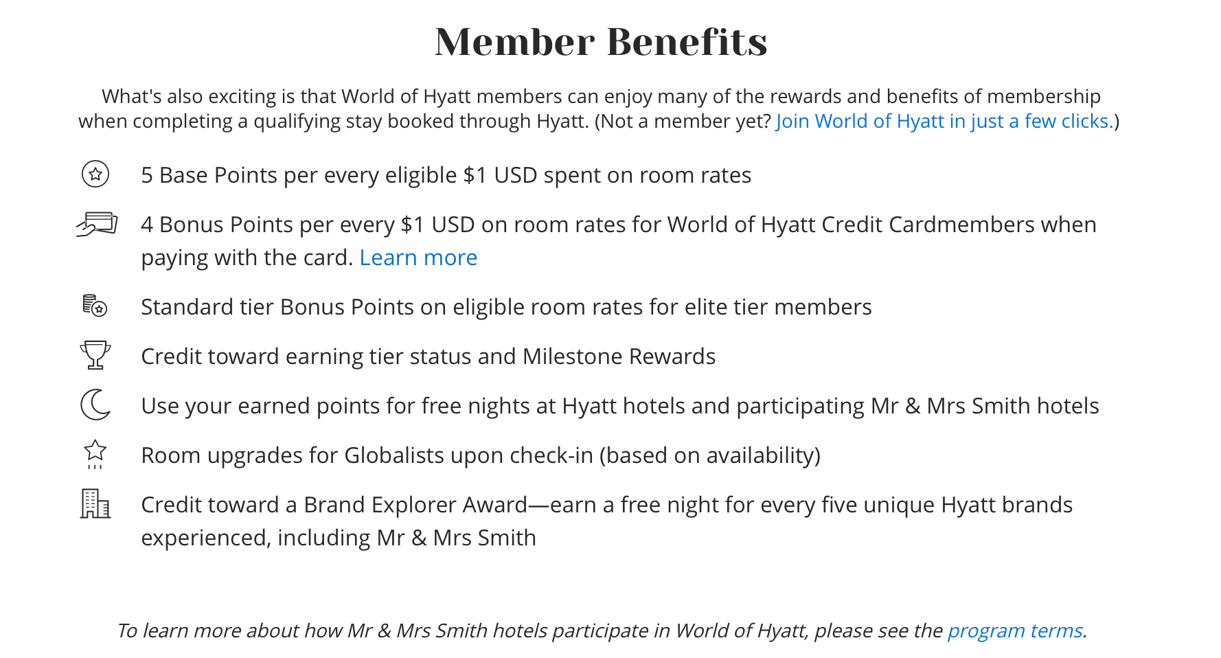 Benefits for Hyatt members in Mr & Mrs Smith