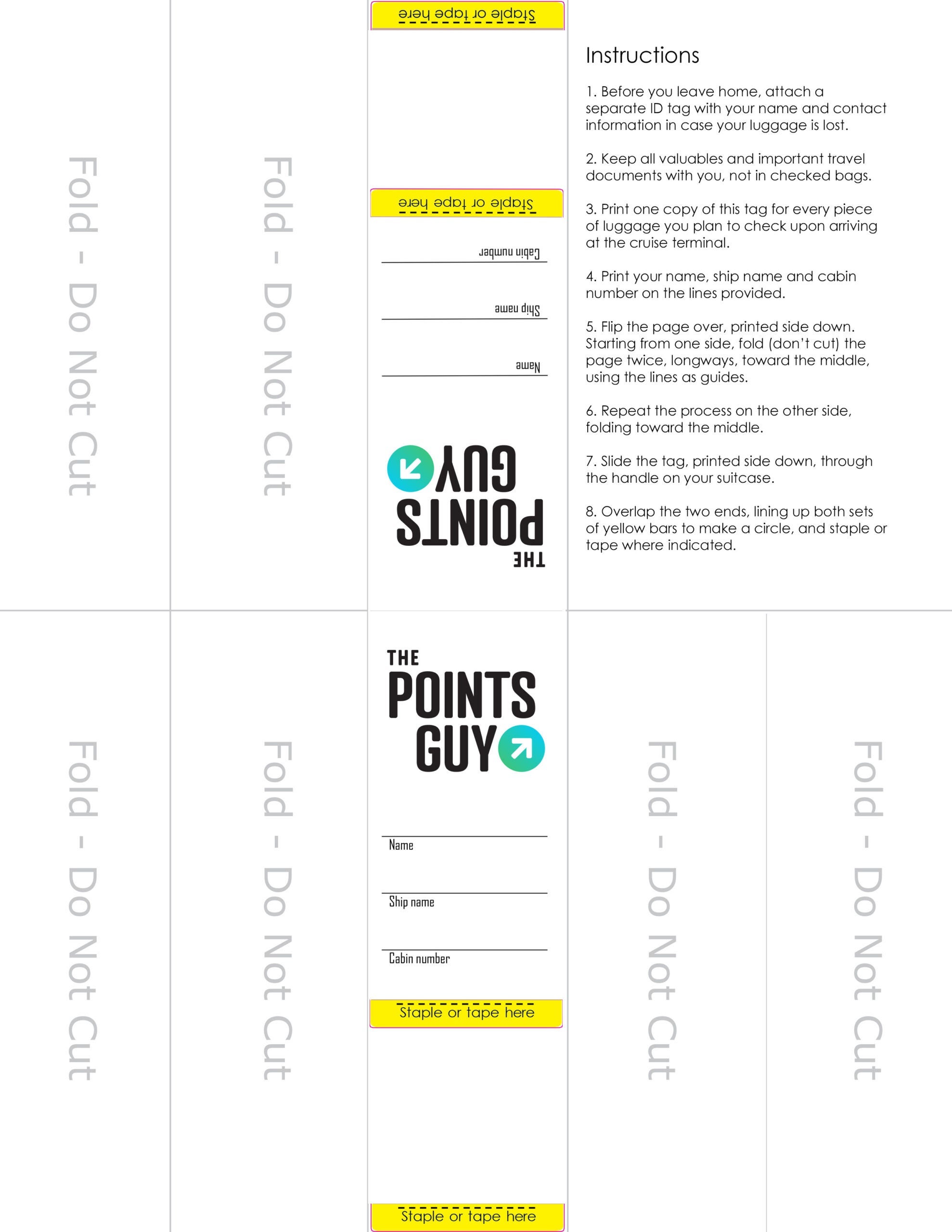 TPG branded printable cruise luggage tag