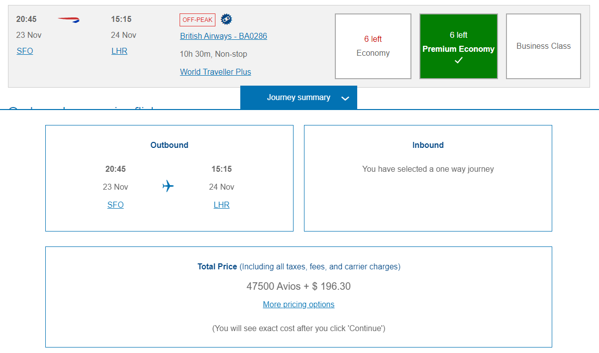 British Airways premium economy award